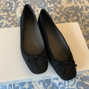 Stuart Weitzman Square-Toe Texture Black Ballet Flats